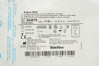 Teleflex 504570 Flexi-Set Cuffed Endotracheal Tube and Stylet Set 7 x 9.3 x 28mm